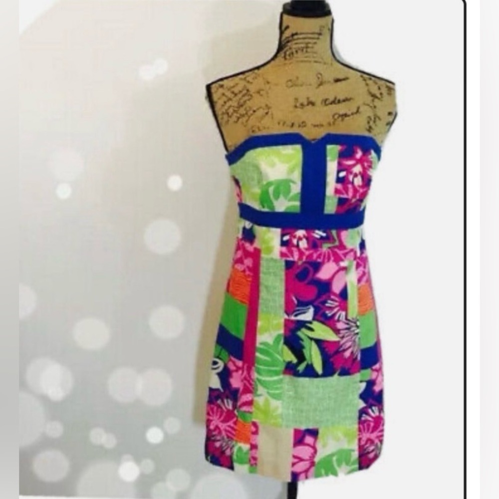 Lilly Pulitzer Strapless Dress in Pink, Green, and Blue 4